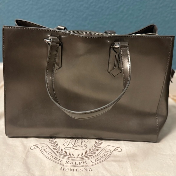 Lauren Ralph Lauren Pewter Double Zip Leather Satchel Crossbody - Picture 1 of 11